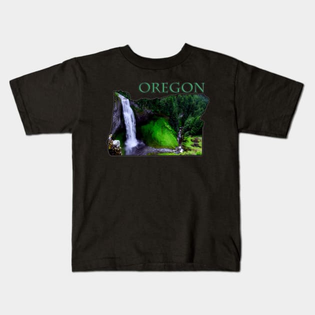 Oregon State Outline (Salt Creek Falls) Kids T-Shirt by gorff